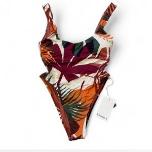 Vitamin A Tropical Print One Piece Swimsuit XS Sustainable High Cut NWT